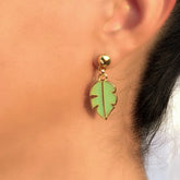 Brinco Folha Verde - Banhado a Ouro - Hipoalergênico